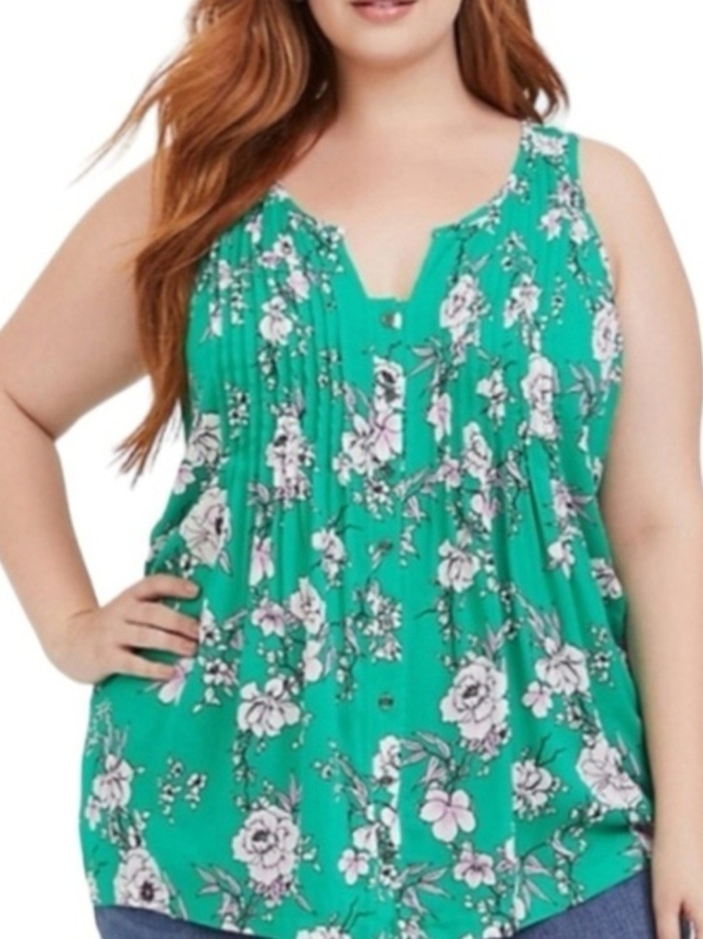 torrid Green Floral Pleated Sleeveless Camisole